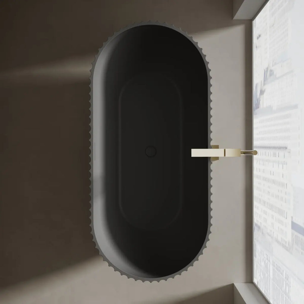Monblari VENUS Series Black Freestanding Solid Surface Bathtub Top View Close-up