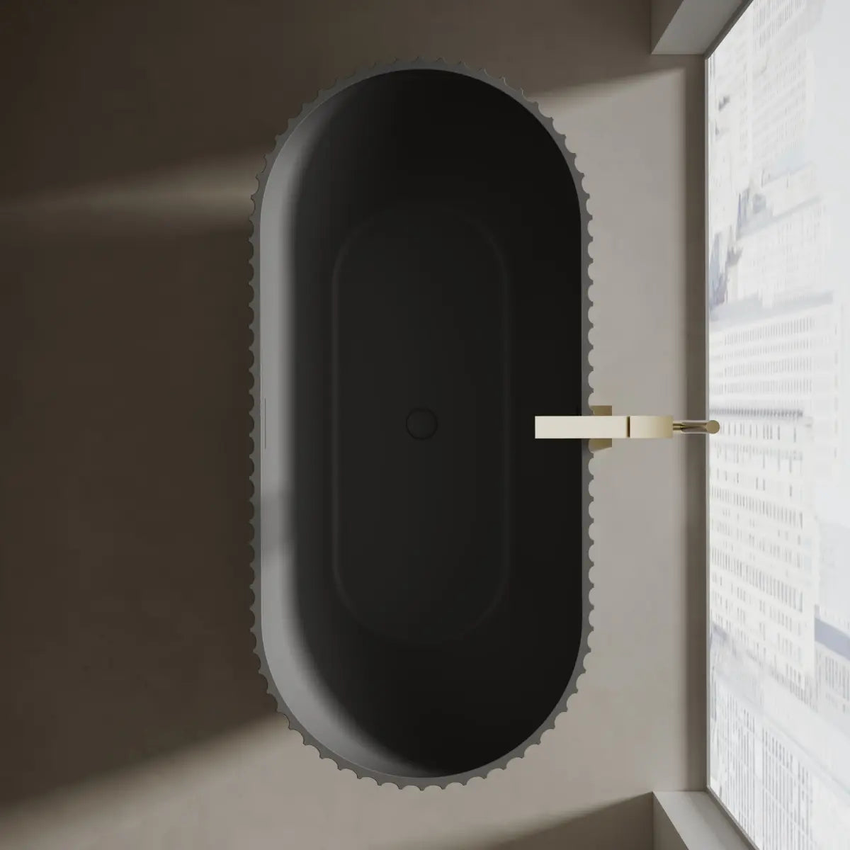 Monblari VENUS Series Black Freestanding Solid Surface Bathtub Top View Close-up