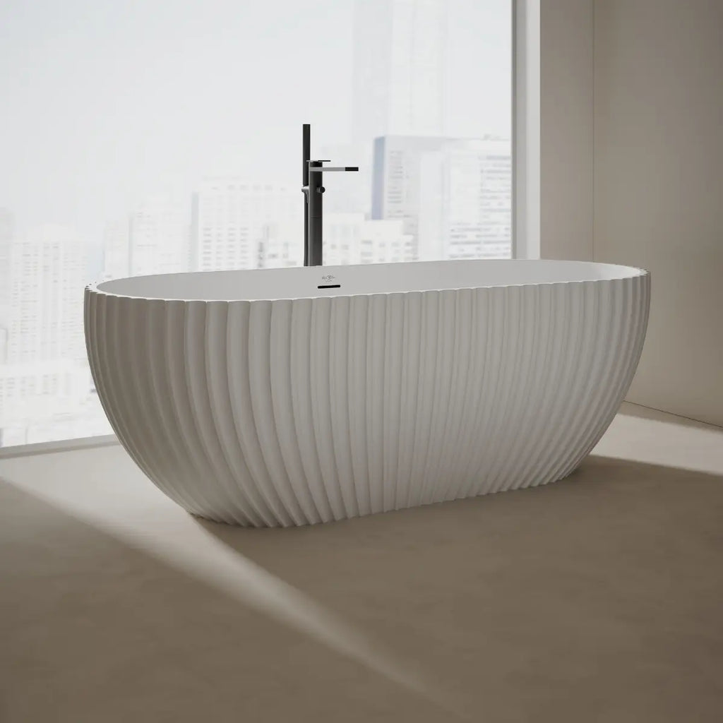 Monblari VENUS Series White Wide Solid Surface Bath Side View