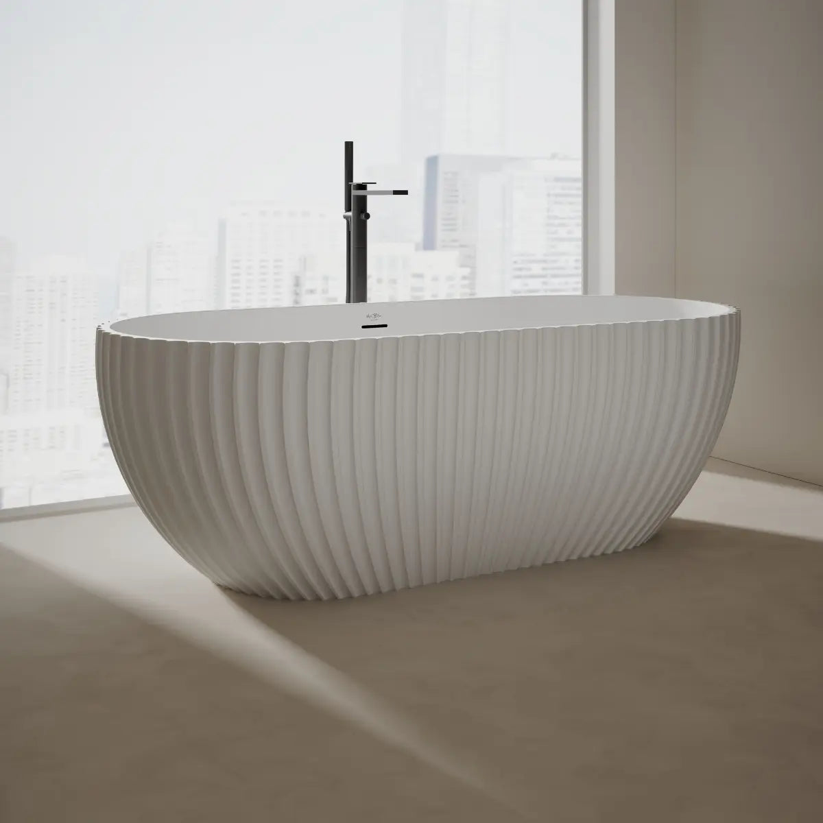 Monblari VENUS Series White Wide Solid Surface Bath Side View Main image