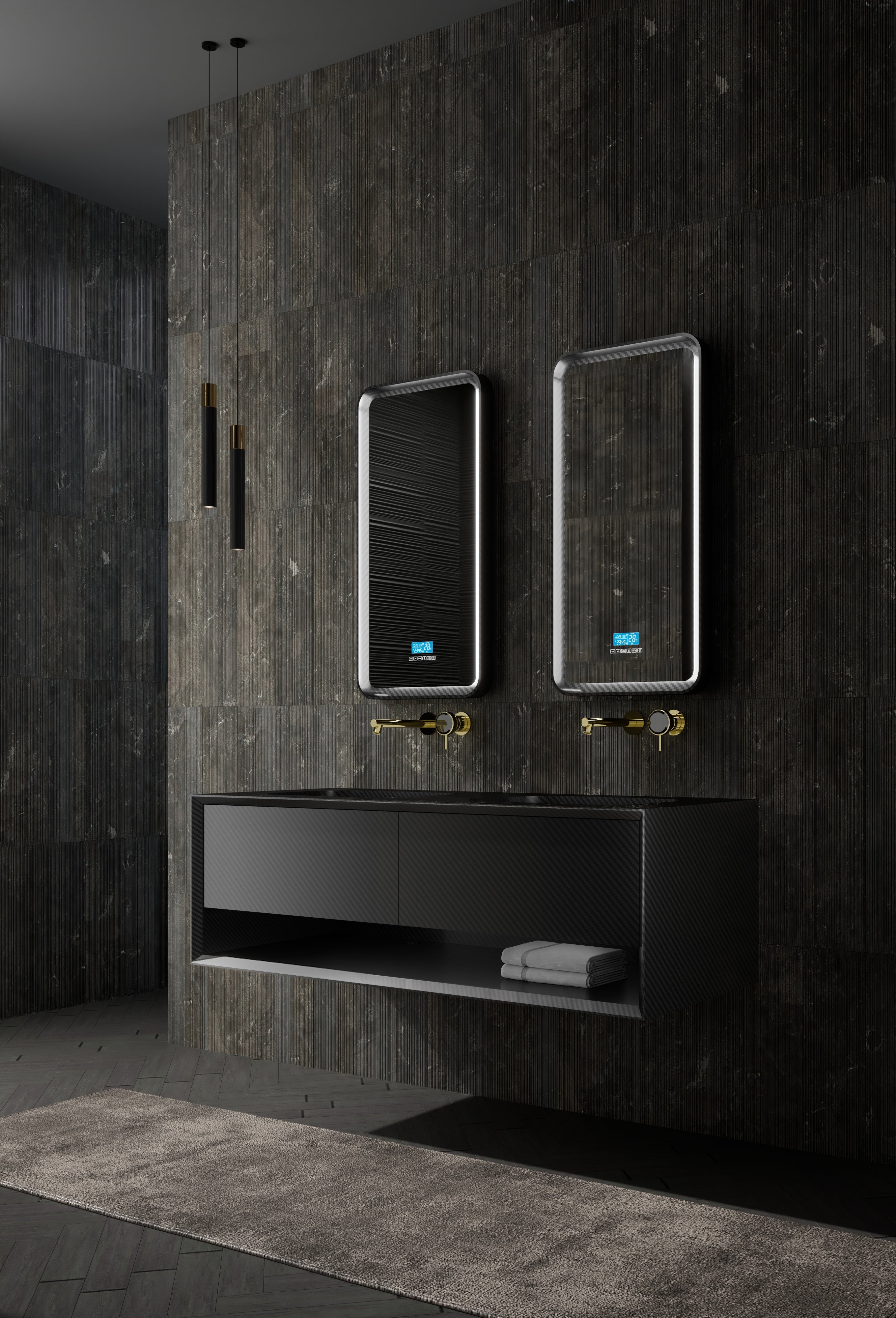Monblari mc-v9970 carbon fiber vanity unit with mirror diagonal view close-up-1600mm