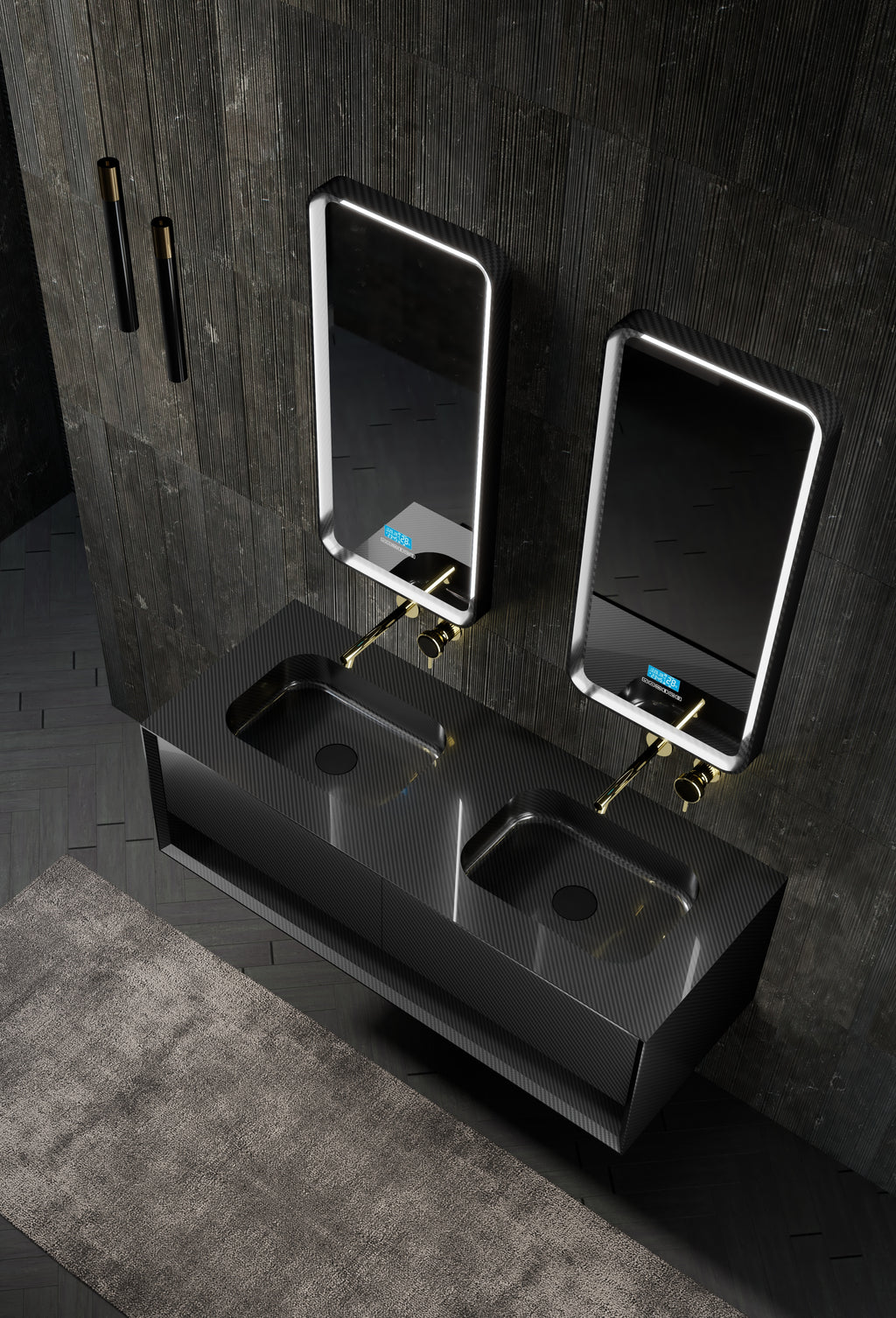 Monblari mc-v9970 carbon fiber vanity unit with mirror side view-1600mm