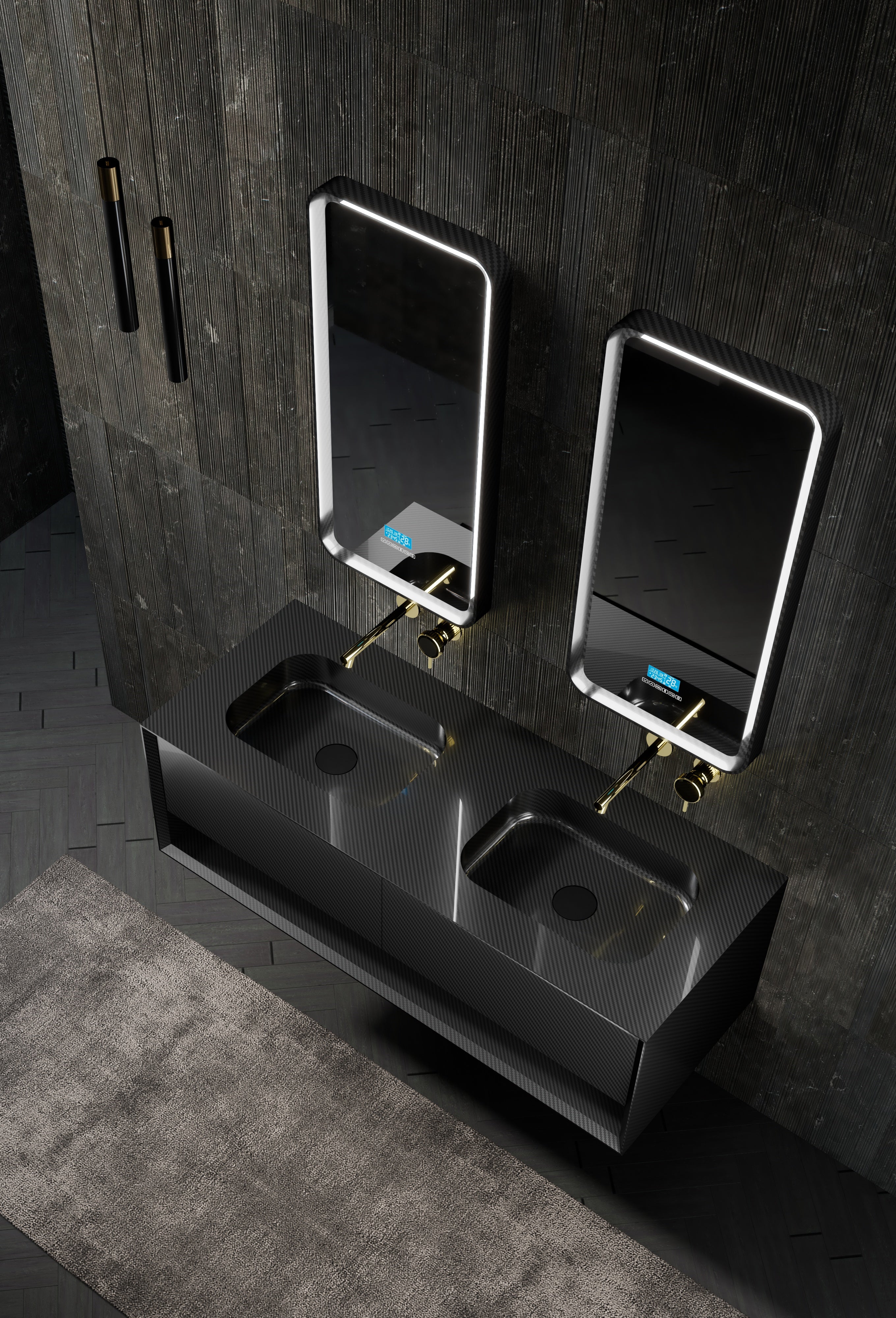 Monblari mc-v9970 carbon fiber vanity unit with mirror side view-1600mm