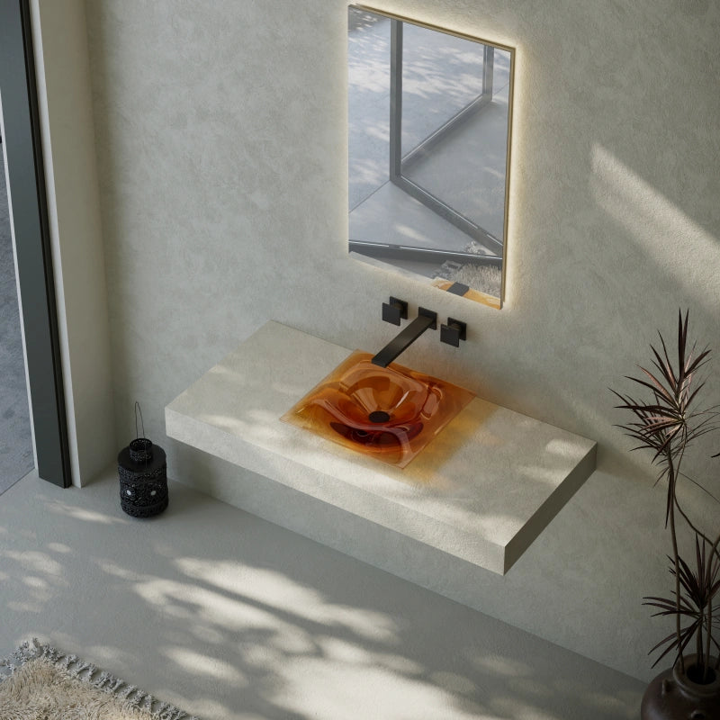 MonBlari MonRO Series Clear Amber Bathroom Vessel Sink