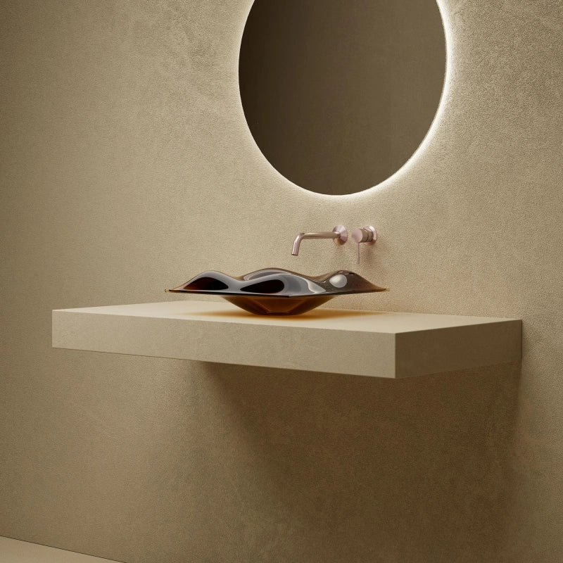 MonBlari MonRO Series Clear Amber Bathroom Vessel Sink