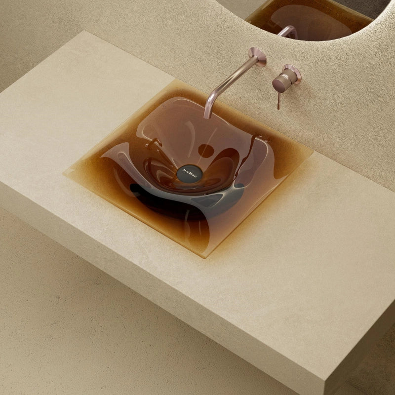MonBlari MonRO Series Clear Amber Bathroom Vessel Sink