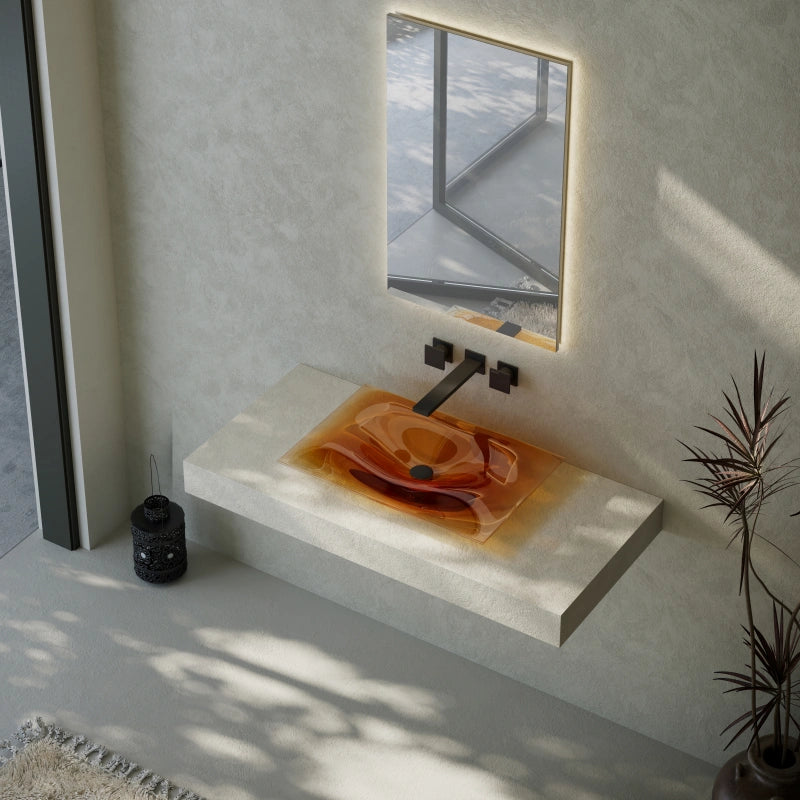 MonBlari MonRO Series Clear Amber Luxury Vessel Bathroom Sink