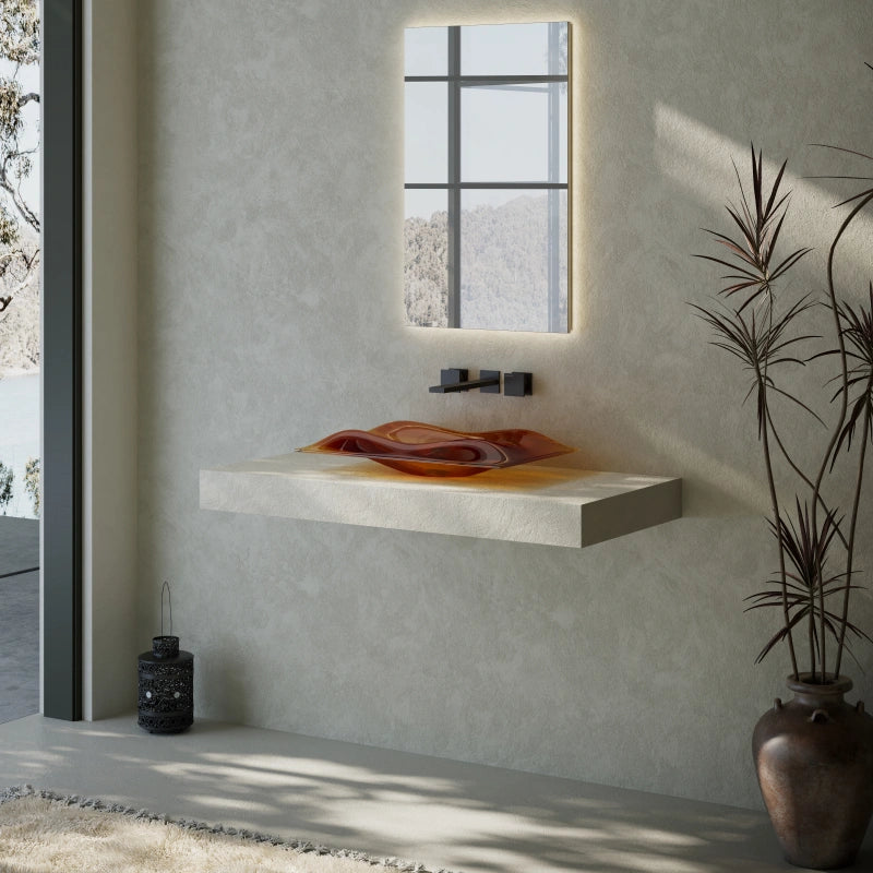 MonBlari MonRO Series Clear Amber Luxury Vessel Bathroom Sink