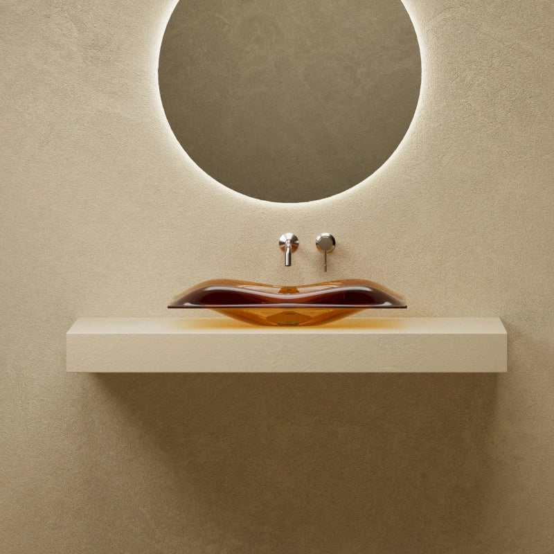 MonBlari MonRO Series Clear Amber Luxury Vessel Bathroom Sink