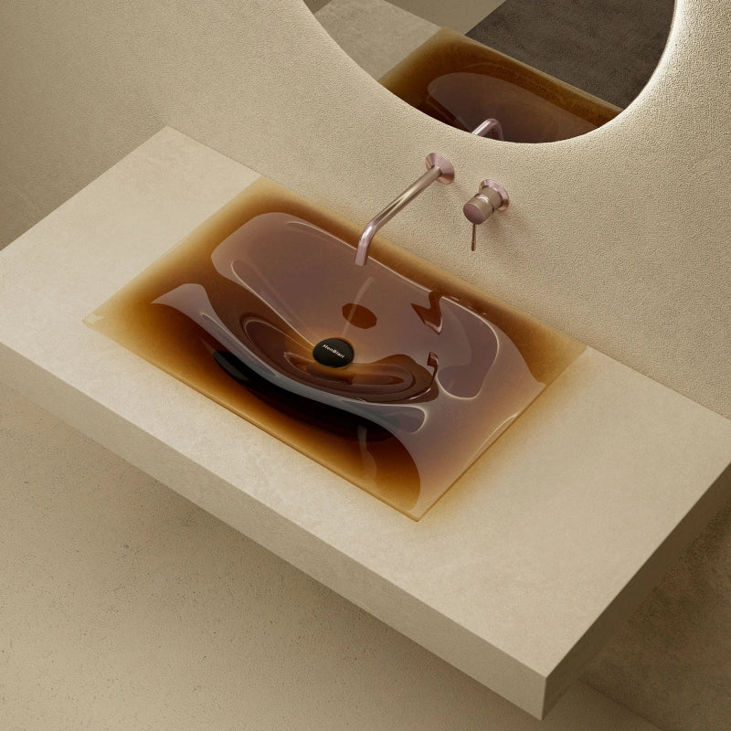 MonBlari MonRO Series Clear Amber Luxury Vessel Bathroom Sink