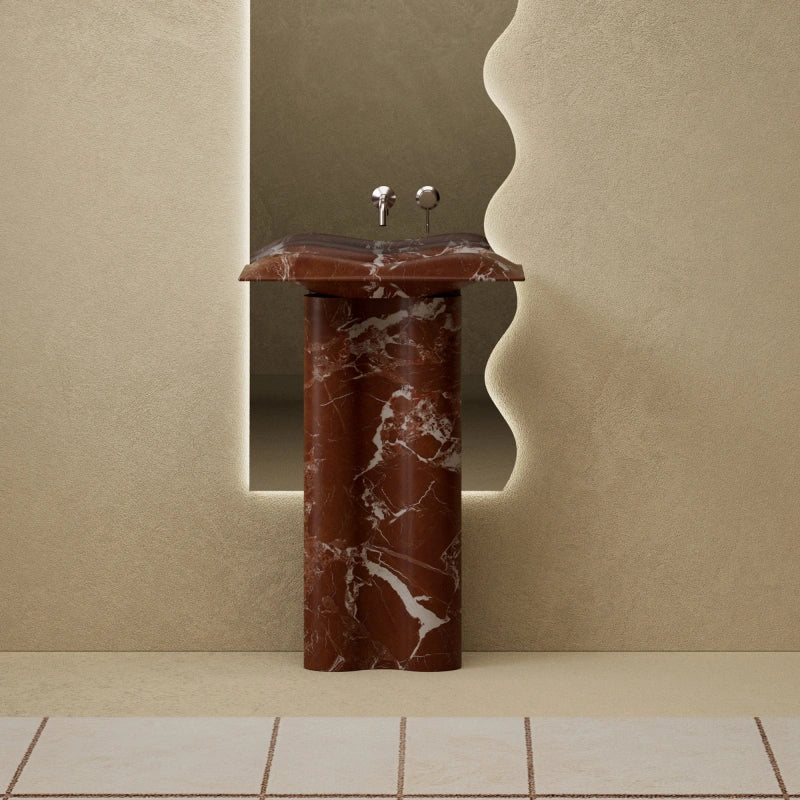 MonBlari MOON Series Rosa Levanto Marble Bathroom Wash Basin Freestanding Pedestal Sink