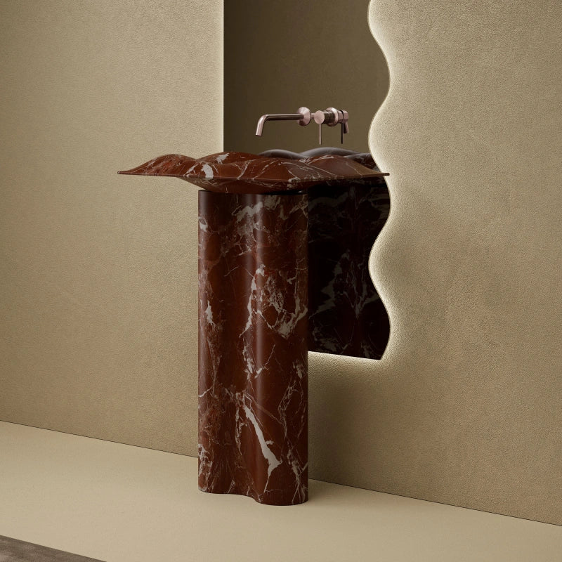 MonBlari MOON Series Rosa Levanto Marble Bathroom Wash Basin Freestanding Pedestal Sink