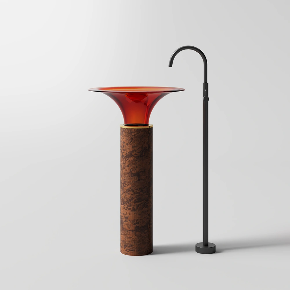 MonBlari SPRING Series Pedestal Basin - Wine Amber&Wood Grain