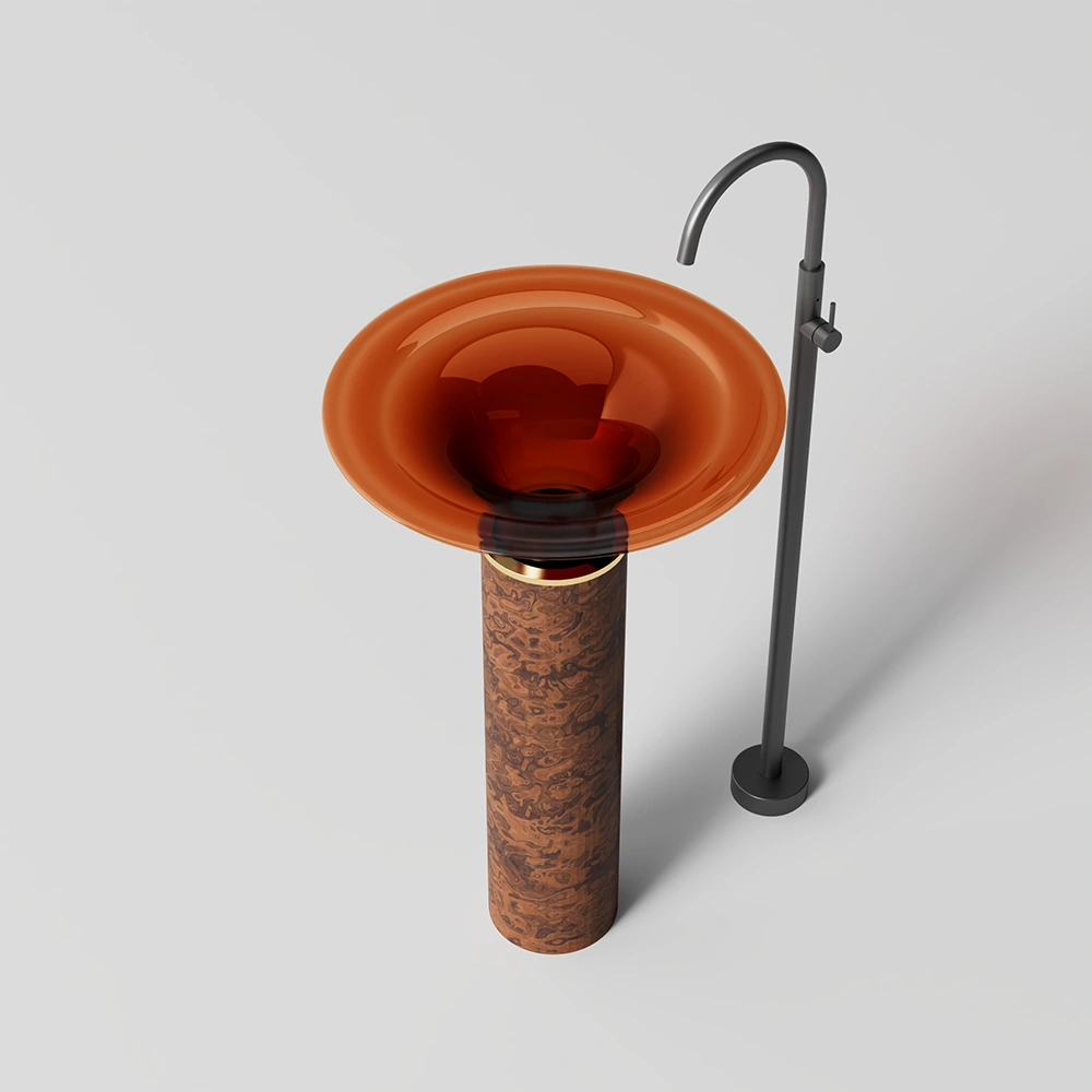 MonBlari SPRING Series Pedestal Basin - Wine Amber&Wood Grain