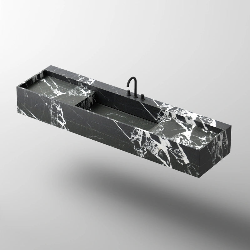 MonBlari City Series Square Veined Black Marble Wall-Hung Washbasin