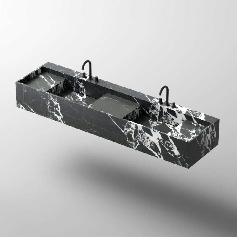 MonBlari Square City Series Bvlgari Black Marble Wall-Mounted Bathroom Double Basins