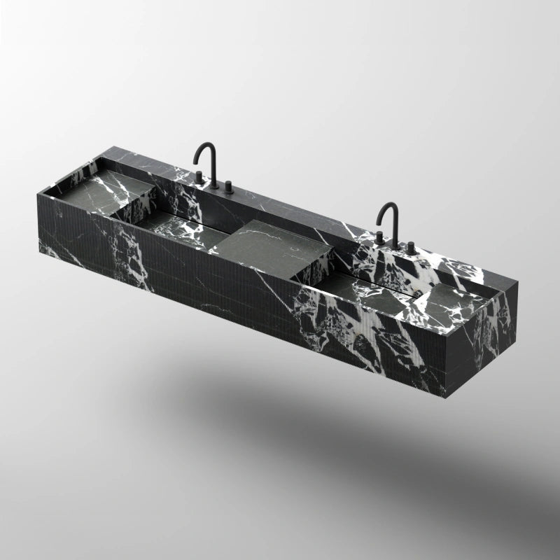 MonBlari Square City Series Double Fluted Bvlgari Black Marble Wall-Hung Basin