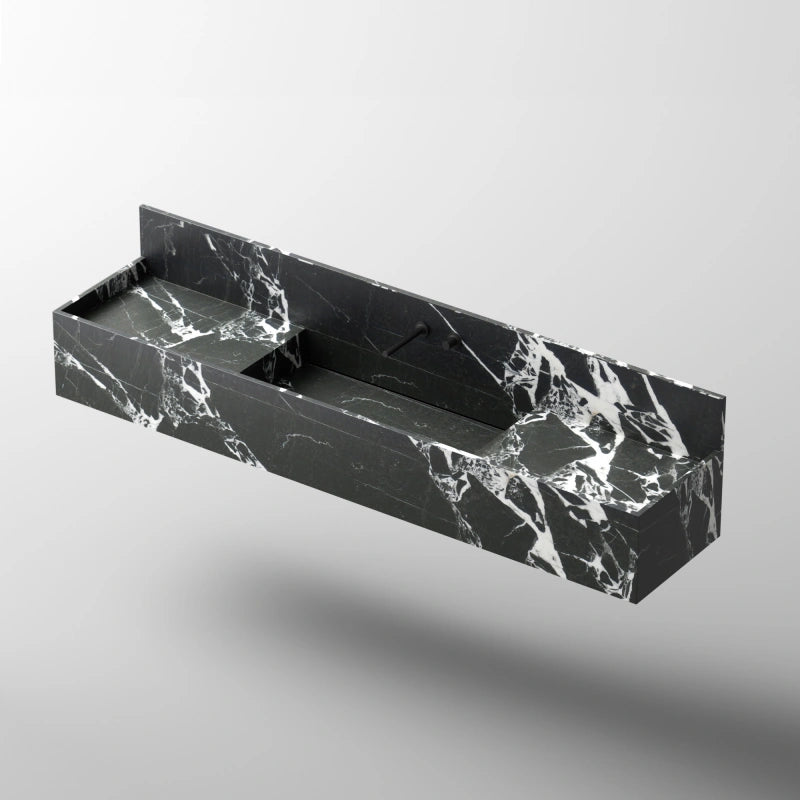 MonBlari Square City Series Black Marble Wall-Hung Basin with Backsplash