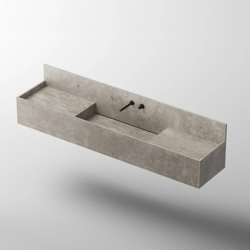 MonBlari Square City Series Fluted Marble Wall-Hung Basin with Backsplash