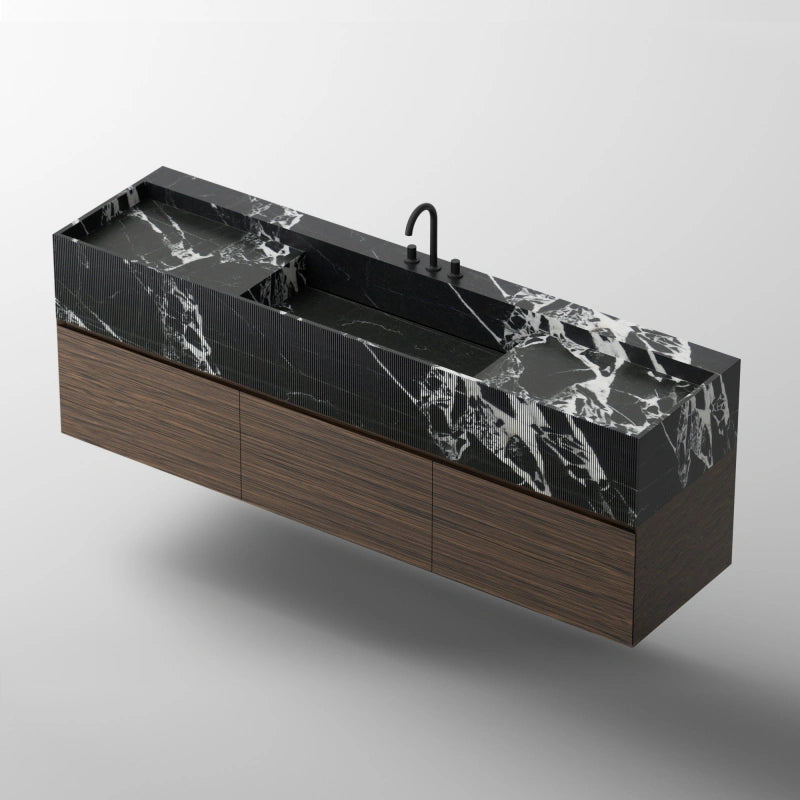 MonBlari City Square Series Black Marble Bathroom Vanity Unit with Storage
