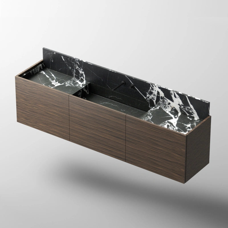 MonBlari City Square Series Black Marble Single Wall-Hung Vanity Unit with Backsplash