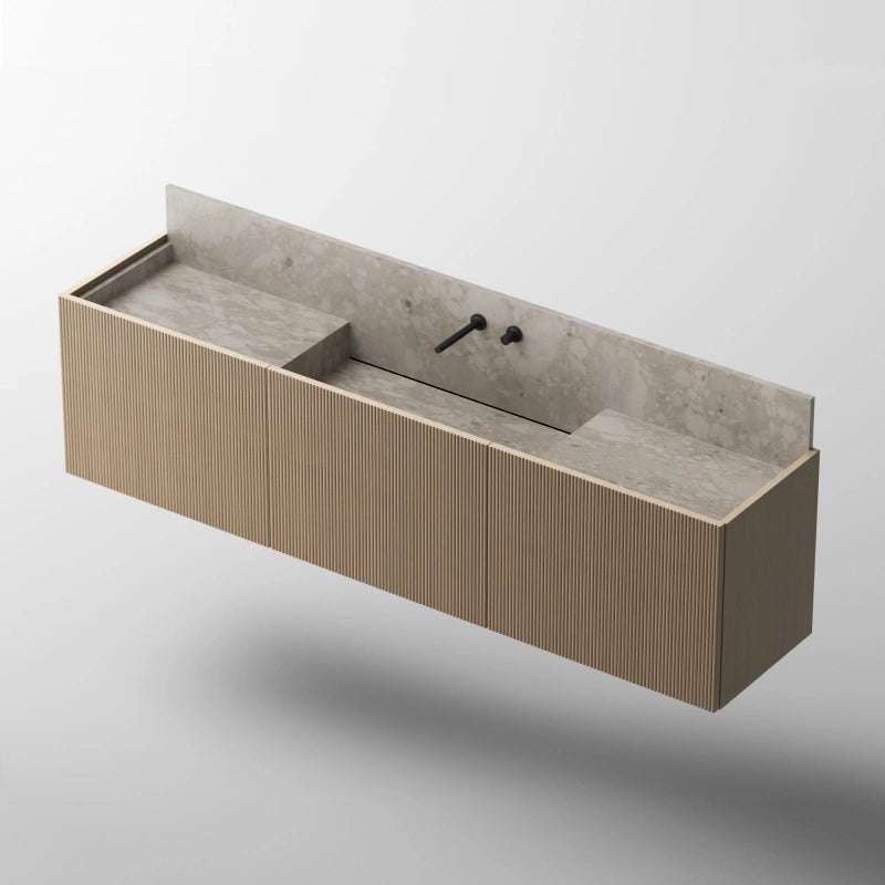 MonBlari City Square Series Montage Marble Wall-Hung Vanity Unit with Integrated Backsplash