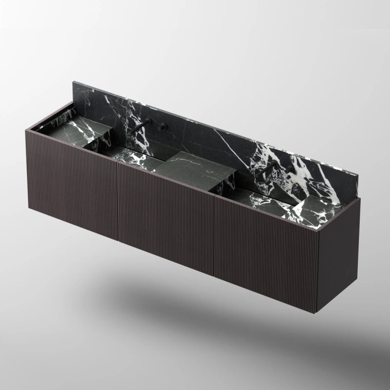 MonBlari City Square Series Marble Double Wall-Hung Vanity Unit with Integrated Backsplash