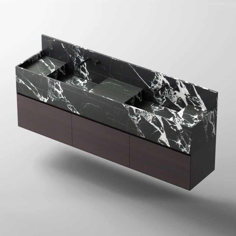 MonBlari City Square Series Marble Wall-Hung Vanity Unit with Triple Storage Cabinets