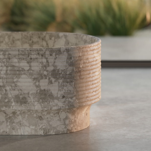 MonBlari STRATA Series Natural Marble Freestanding Soaking Tub with Center Drain
