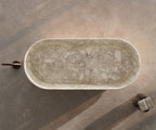 MonBlari STRATA Series Natural Marble Freestanding Soaking Tub with Center Drain