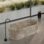 MonBlari STRATA Series Natural Marble Freestanding Soaking Tub with Center Drain