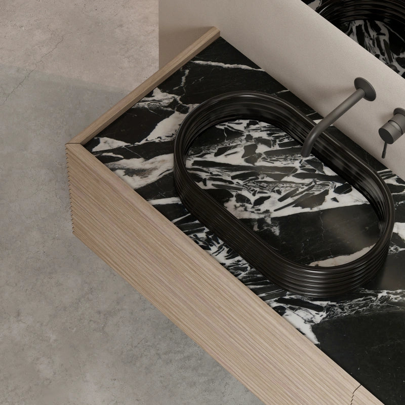MonBlari STRATA Series Custom Bvlgari Black Marble Single Wall-Hung Vanity Unit