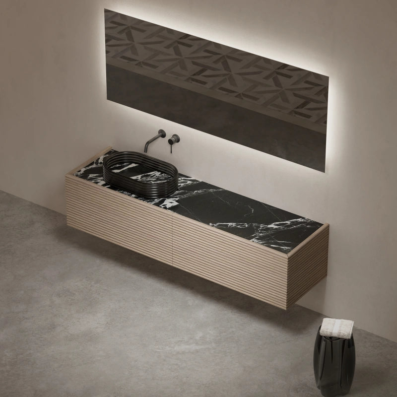 MonBlari STRATA Series Custom Bvlgari Black Marble Single Wall-Hung Vanity Unit