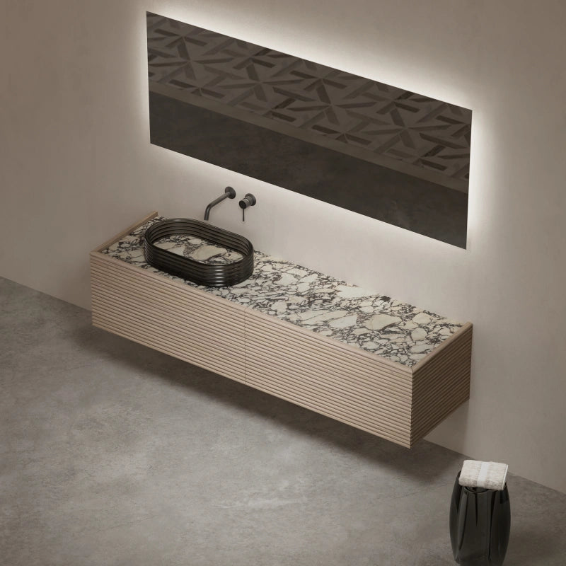 MonBlari STRATA Series Architectural Custom Marble Single Wall-Hung Vanity Set