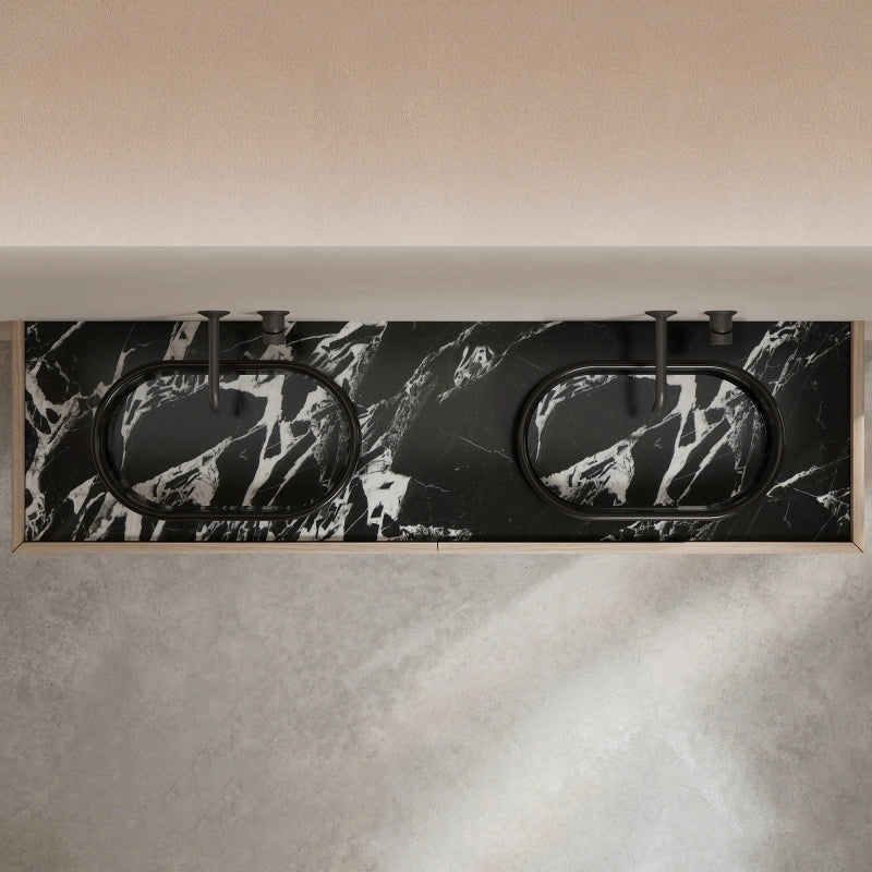 MonBlari STRATA Series Marble Double Basin Wall-Hung Vanity Unit with Storage Drawers