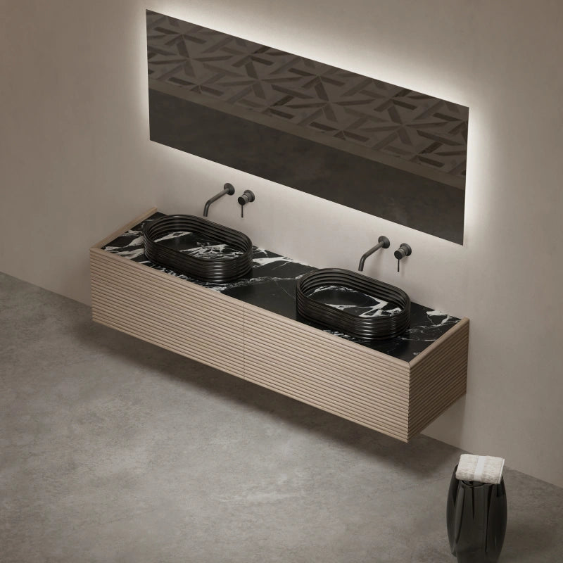 MonBlari STRATA Series Marble Double Basin Wall-Hung Vanity Unit with Storage Drawers