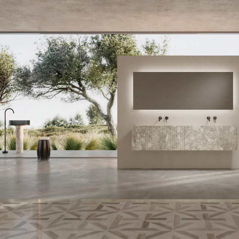 MonBlari STRATA Series Montage Marble Wall-Hung Vanity Unit with Twin Undermount Basins