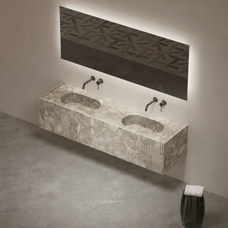 MonBlari STRATA Series Montage Marble Wall-Hung Vanity Unit with Twin Undermount Basins