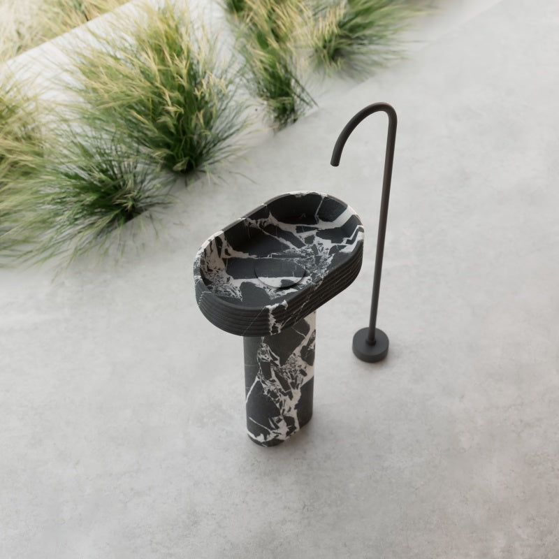 MonBlari STRATA Series Marble Bathroom Pedestal Sink