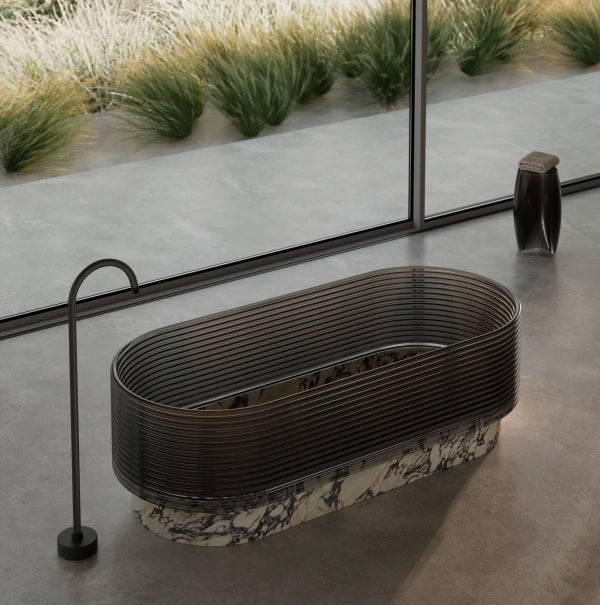 Luxury strata series marble freestanding bathrub with clear acrylic