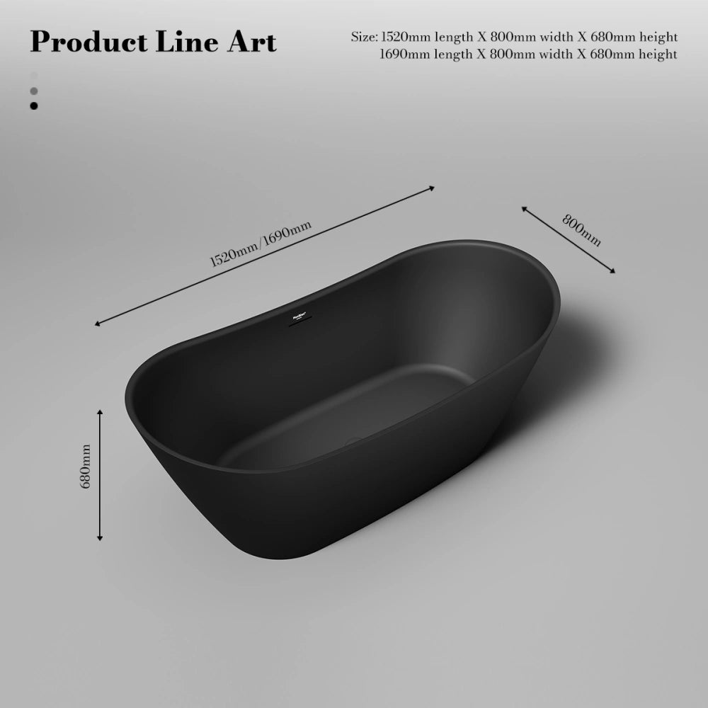 MonBlari TW-6612 Black Acrylic Freestanding Bathtub 1520mm - 1690mm