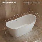 MonBlari TW-6612 White Acrylic Freestanding Bathtub 1520mm - 1690mm