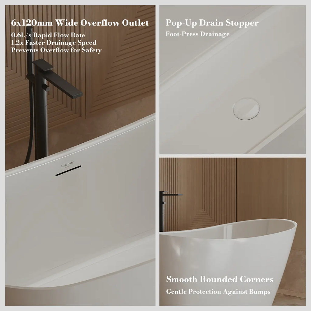 MonBlari TW-6612 White Acrylic Freestanding Bathtub 1520mm - 1690mm