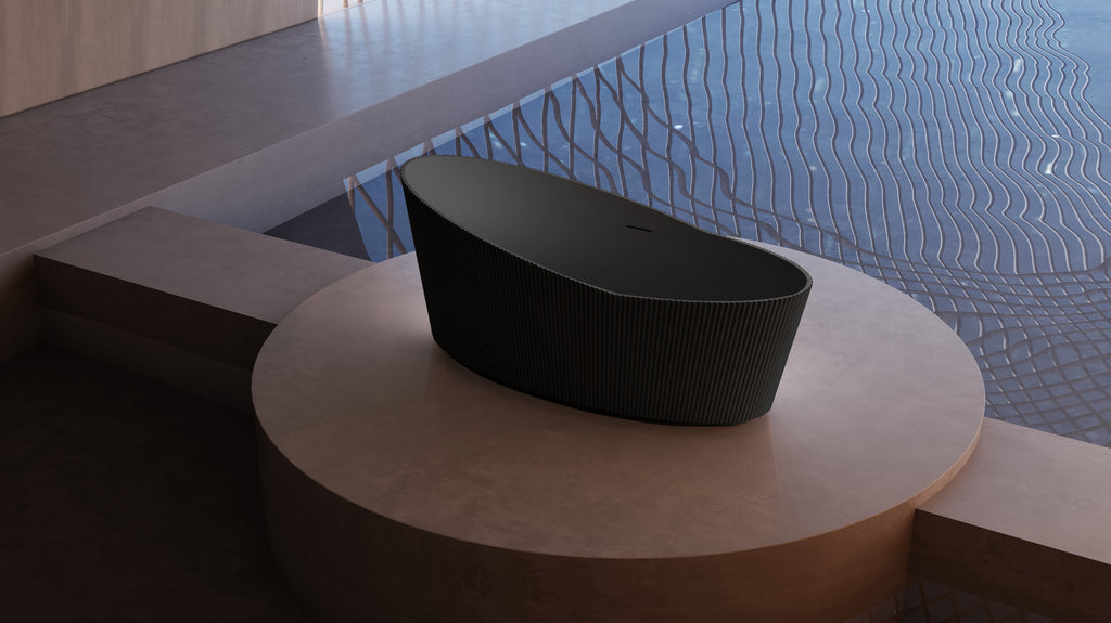 MonBlari TW-7198 Black Irregular Shape Striped Pattern Freestanding Bath Right Side View