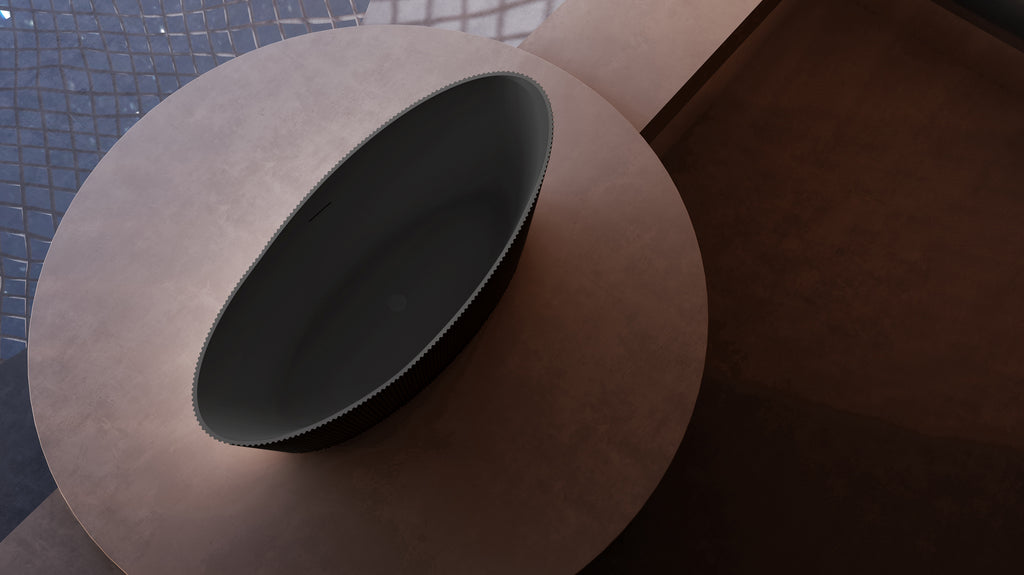 MonBlari TW-7198 Irregular Shape Freestanding Bath Left Side Top View Close-up