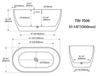MonBlari TW-7506 Acrylic Freestanding Bathtub 1300mm - 1720mm