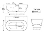 MonBlari TW-7506 Acrylic Freestanding Bathtub 1300mm - 1720mm