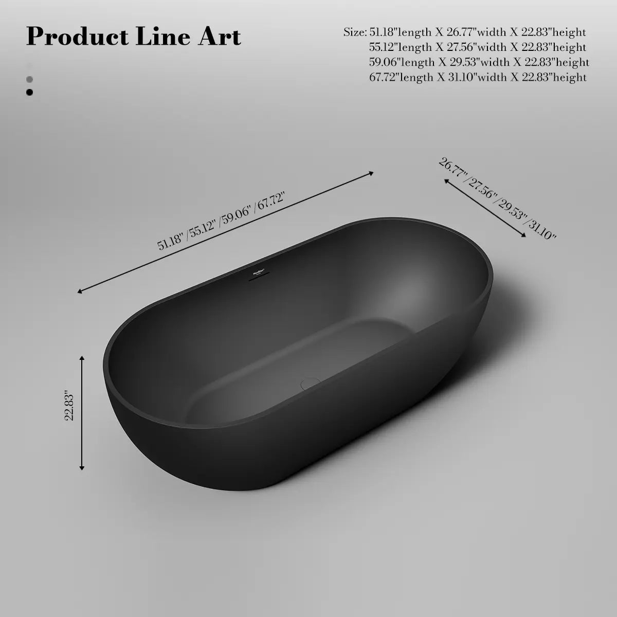 MonBlari TW-7506 Black Acrylic Freestanding Bathtub 1300mm - 1720mm