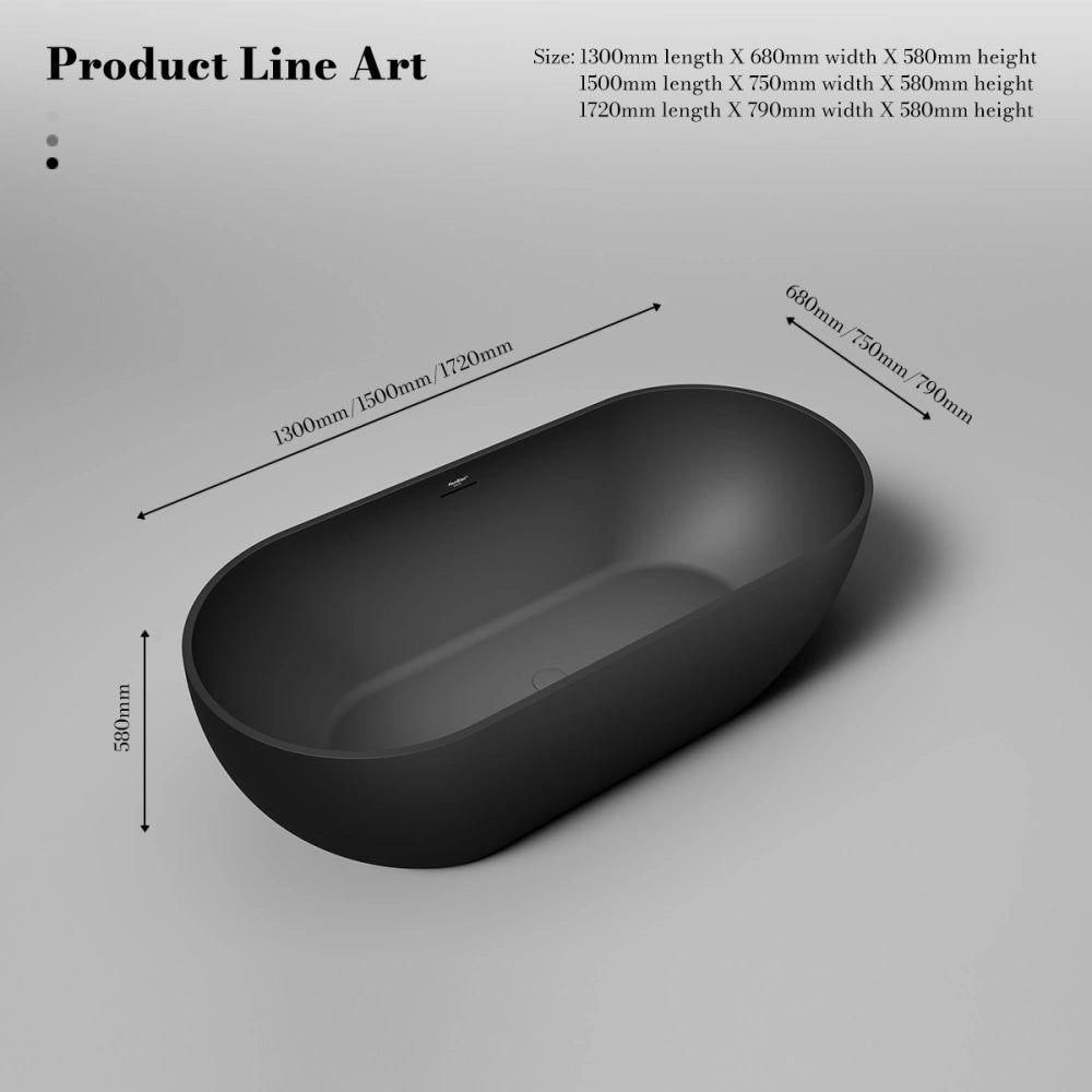 MonBlari TW-7506 Black Acrylic Freestanding Bathtub 1300mm - 1720mm