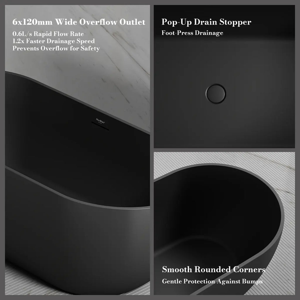 MonBlari TW-7506 Black Acrylic Freestanding Bathtub 1300mm - 1720mm